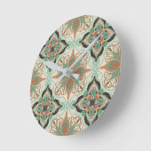 Watercolor Moroccan Floral Tile ラウンド壁時計 (傾斜)