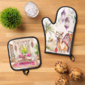 Watercolor Moroccan Kitchen Artistry 鍋つかみ&鍋敷きセット (トップダウン)