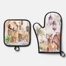 Watercolor Moroccan Kitchen Artistry 鍋つかみ&鍋敷きセット