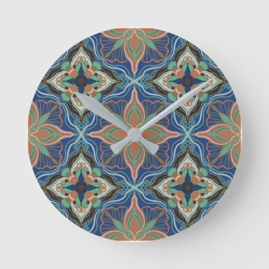 Watercolor Moroccan Marrakech Floral ラウンド壁時計 (正面)