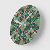 Watercolor Moroccan Teal Floral Tile  ラウンド壁時計 (傾斜)