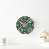 Watercolor Moroccan Teal Floral Tile  ラウンド壁時計 (ホーム)