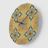 Watercolor Moroccan Yellow Floral Tile  ラージ壁時計 (傾斜)