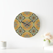 Watercolor Moroccan Yellow Floral Tile  ラージ壁時計 (ホーム)