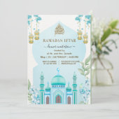 Watercolor Mosque Iftar Dinner Blue 招待状 (スタンド正面)