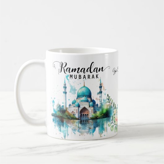 Watercolor mosque Ramadan mubarak Mug コーヒーマグカップ (左)