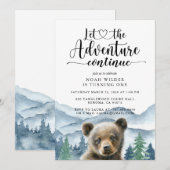 Watercolor Mountain Forest Boy First Birthday 招待状 (正面/裏面)