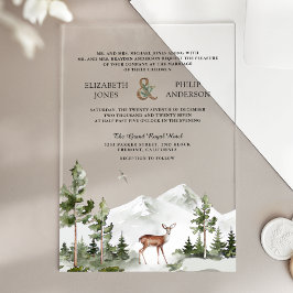 Watercolor Mountain Forest Deer Wedding アクリル招待状
