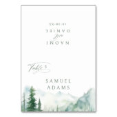 Watercolor Mountain Forest Foldable Place Card テーブルナンバー (正面)