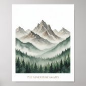 Watercolor Mountain Forest Poster ポスター (正面)