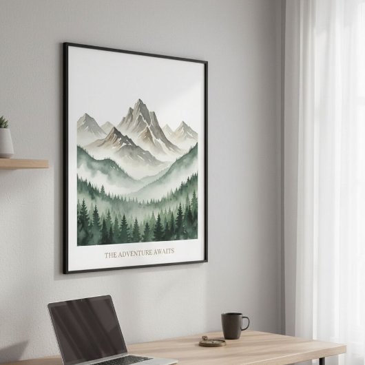 Watercolor Mountain Forest Poster ポスター