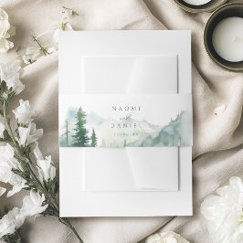 Watercolor Mountain Forest Rustic Wedding 招待状ベリーバンド