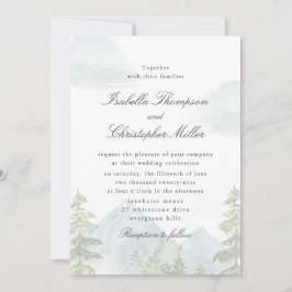 Watercolor Mountain Forest Wedding Invitation 招待状