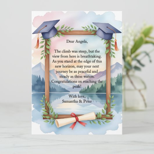 Watercolor Mountain Lake Journey Graduation Card (スタンド正面)