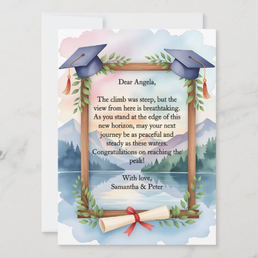 Watercolor Mountain Lake Journey Graduation Card (正面)