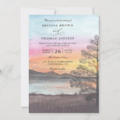Watercolor Mountain Lake View QR Code Wedding 招待状 (正面)