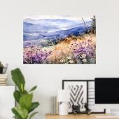 Watercolor Mountain Nature Print ポスター (ホームオフィス)