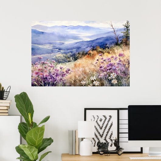 Watercolor Mountain Nature Print ポスター (ホームオフィス)