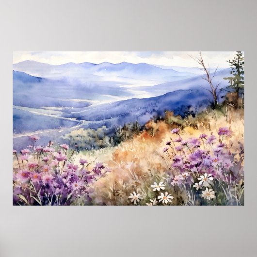 Watercolor Mountain Nature Print ポスター (正面)