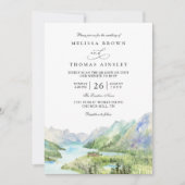Watercolor Mountain Rustic Lakes QR Code Wedding 招待状 (正面)