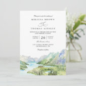 Watercolor Mountain Rustic Lakes QR Code Wedding 招待状 (スタンド正面)
