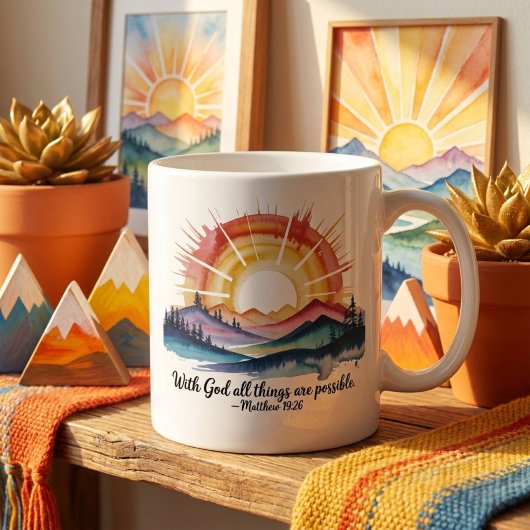 Watercolor Mountain Sunrise Bible Verse コーヒーマグカップ
