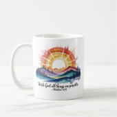 Watercolor Mountain Sunrise Bible Verse コーヒーマグカップ (左)