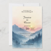 Watercolor Mountain Sunrise Wedding Invitation 招待状 (正面)