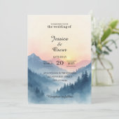 Watercolor Mountain Sunrise Wedding Invitation 招待状 (スタンド正面)