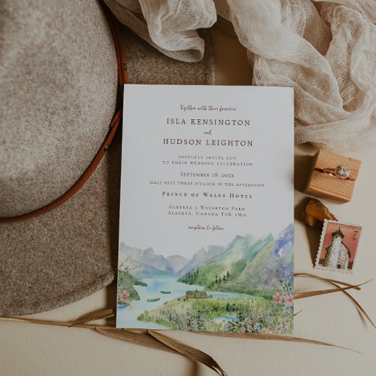 Watercolor Mountain | Waterton Lakes Wedding 招待状