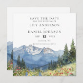 Watercolor Mountain Wildflower Floral Wedding セーブザデート (正面/裏面)