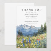 Watercolor Mountain Wildflower Funeral サンキューカード (正面/裏面)
