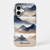 Watercolor Mountains Personalized Name iPhone 16ケース (裏面)