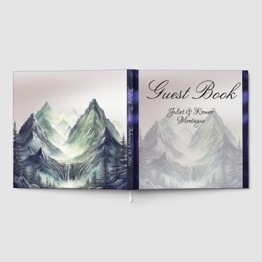 Watercolor Mountains Wedding Large ゲストブック (全面)