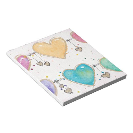 Watercolor multicolor hearts notepad  ノートパッド (アングル)