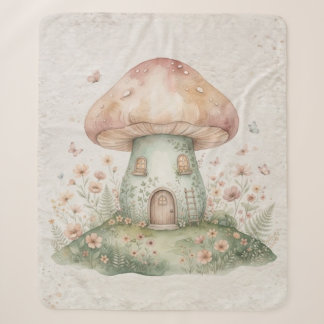 Watercolor Mushroom Blanket for Kids, Cute Woodlan シェルパブランケット