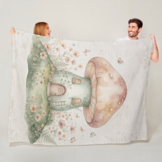 Watercolor Mushroom Blanket for Kids, Cute Woodlan フリースブランケット