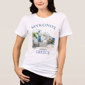 Watercolor Mykonos Greece Dreamscape トライブレンドＴシャツ (正面)