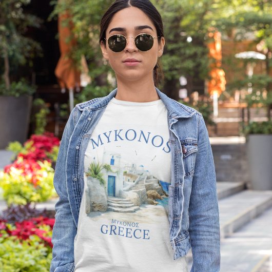 Watercolor Mykonos Greece Dreamscape トライブレンドＴシャツ