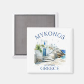 Watercolor Mykonos Greece Dreamscape マグネット (正面/裏面)
