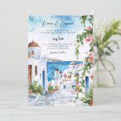 Watercolor Mykonos Seaside Wedding Invit 招待状 (スタンド正面)