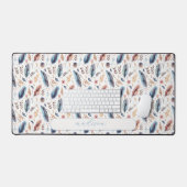 Watercolor Name Boho Feather Floral Personalized デスクマット (キーボード&マウス)