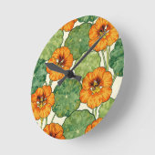 Watercolor Nasturtium Floral Pattern ラウンド壁時計 (傾斜)
