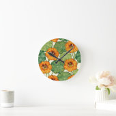 Watercolor Nasturtium Floral Pattern ラウンド壁時計 (ホーム)