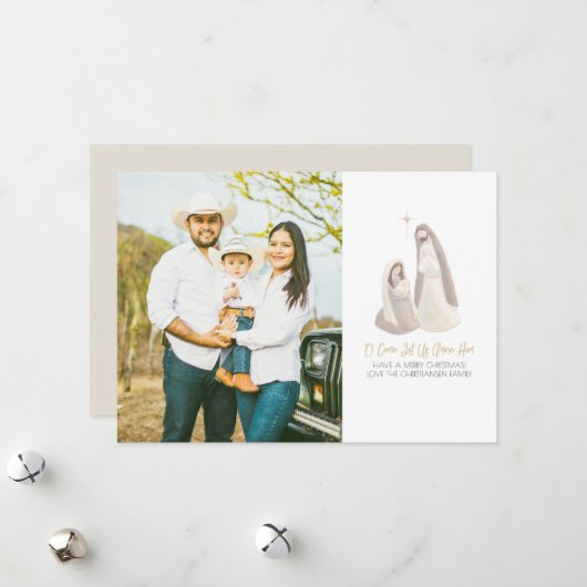 Watercolor Nativity 1 Photo Flat  Holiday Card シーズンカード (正面/裏面インサイチュ)