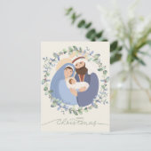 Watercolor Nativity Scene Baby Jesus in the Manger シーズンポストカード (スタンド正面)