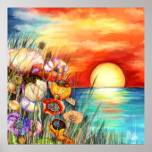 Watercolor Nature Sunrise Poster ポスター (正面)