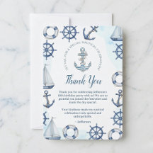 Watercolor Nautical Anchor Birthday Thank You Card