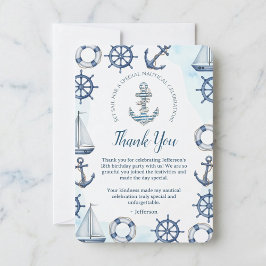 Watercolor Nautical Anchor Birthday Thank You Card サンキューカード