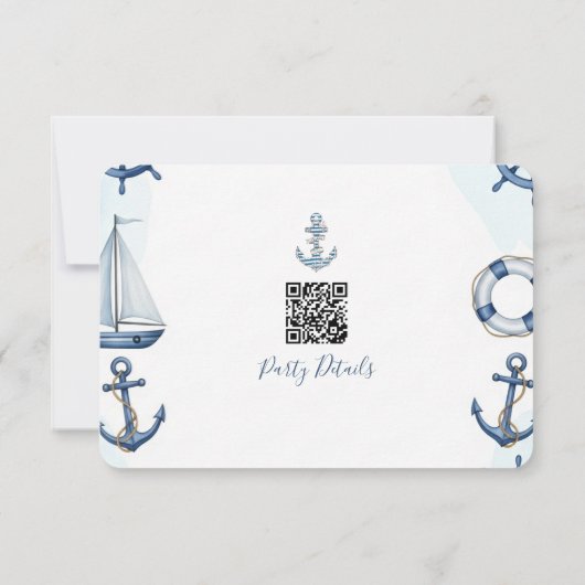 Watercolor Nautical Anchor QR Code 出欠カード (裏面)